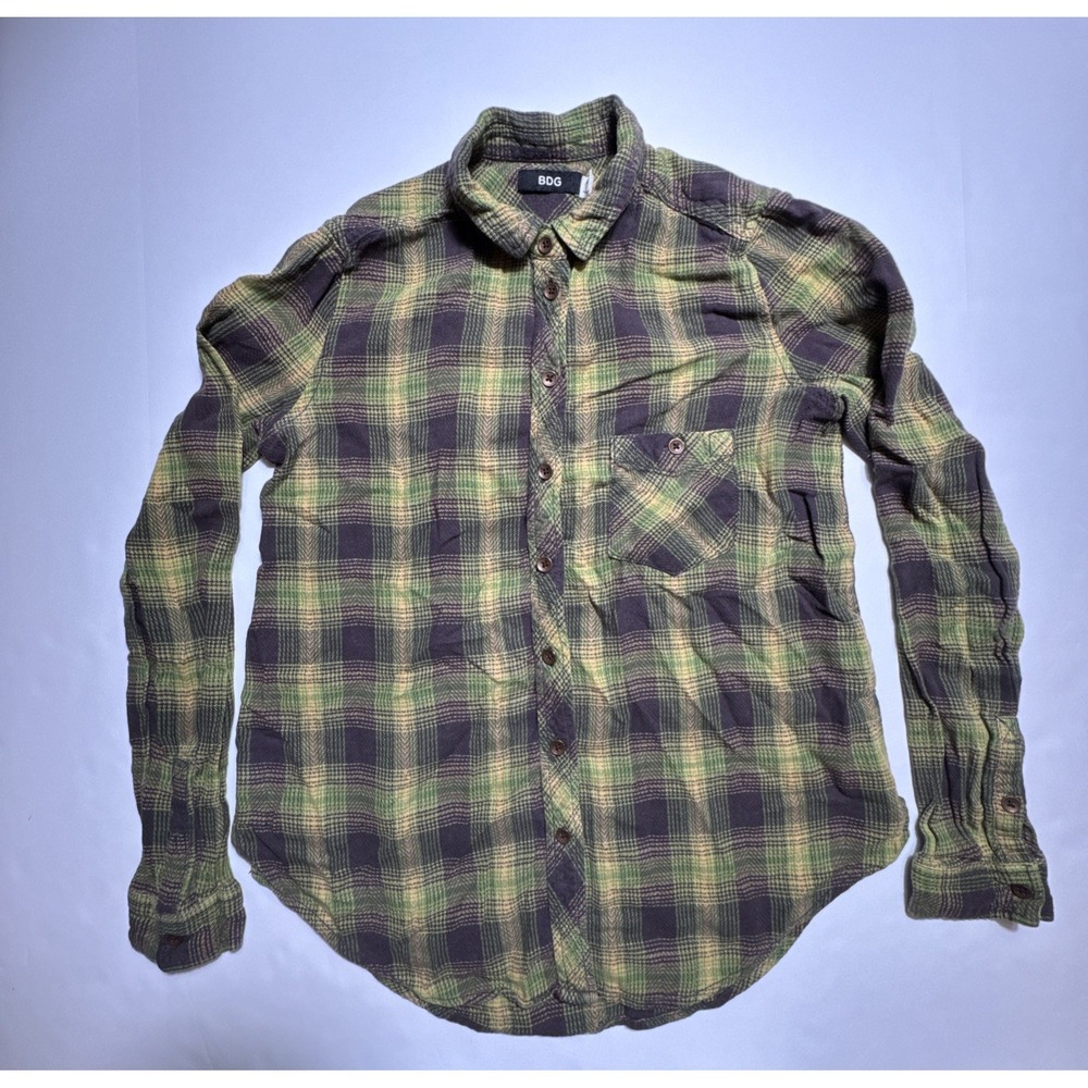 BDG Flannel Shirt Plaid Button Down Pocket‎ XS Green Brown
